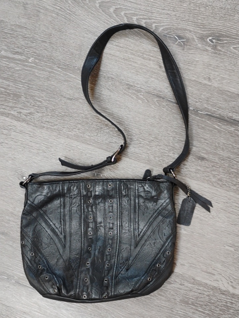 Black Handmade Italian Leather Patchwork Shoulder Bag